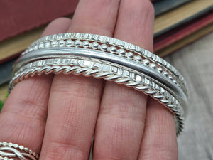 Sterling Silver Bangle Bracelet / Hammered / Smooth / Twisted / Faceted / Beaded