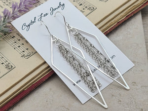 Sterling Silver Long Fringe Hoop Earrings