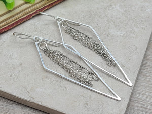 Sterling Silver Long Fringe Hoop Earrings