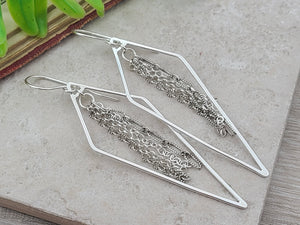 Sterling Silver Long Fringe Hoop Earrings