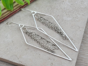 Sterling Silver Long Fringe Hoop Earrings