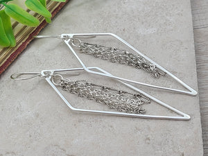 Sterling Silver Long Fringe Hoop Earrings