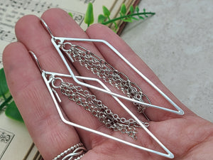 Sterling Silver Long Fringe Hoop Earrings