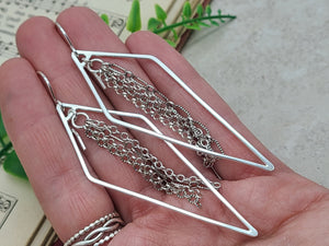 Sterling Silver Long Fringe Hoop Earrings