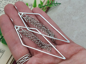 Sterling Silver Long Fringe Hoop Earrings