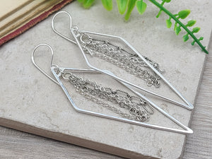 Sterling Silver Long Fringe Hoop Earrings