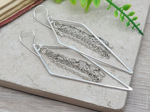 Sterling Silver Long Fringe Hoop Earrings