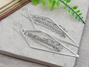 Sterling Silver Long Fringe Hoop Earrings