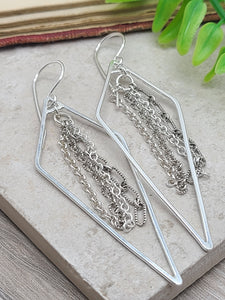 Sterling Silver Long Fringe Hoop Earrings