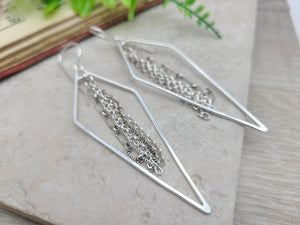 Sterling Silver Long Fringe Hoop Earrings