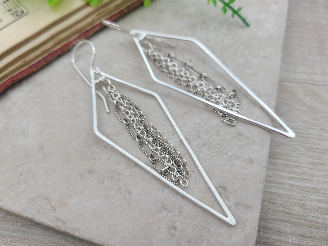 Sterling Silver Long Fringe Hoop Earrings