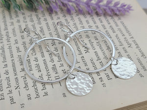 Sterling Silver Hammered Disc Hoop Earrings