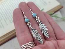 Load image into Gallery viewer, Sterling Silver &amp; Turquoise Feather Earrings
