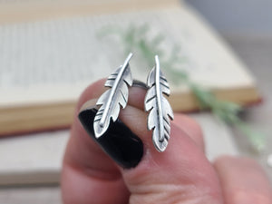 Sterling Silver Feather Stud Earrings / Feather Earrings / Climber Earrings / Gypsy / Tribal