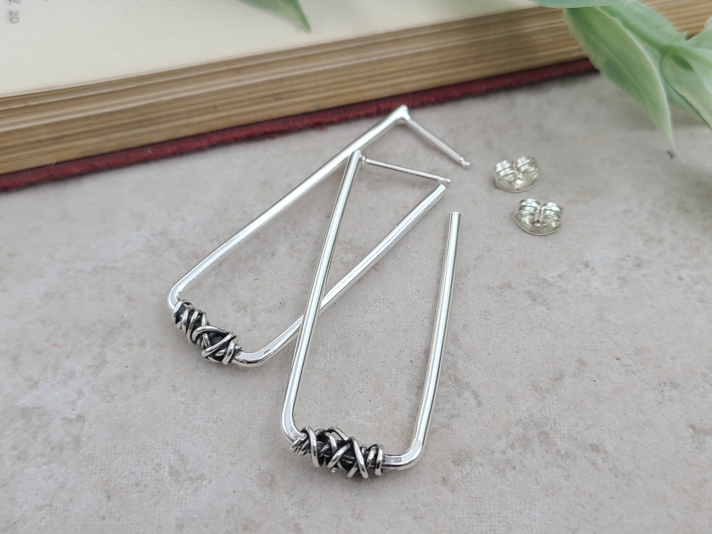 Sterling Silver Rectangle Wrapped Hoops