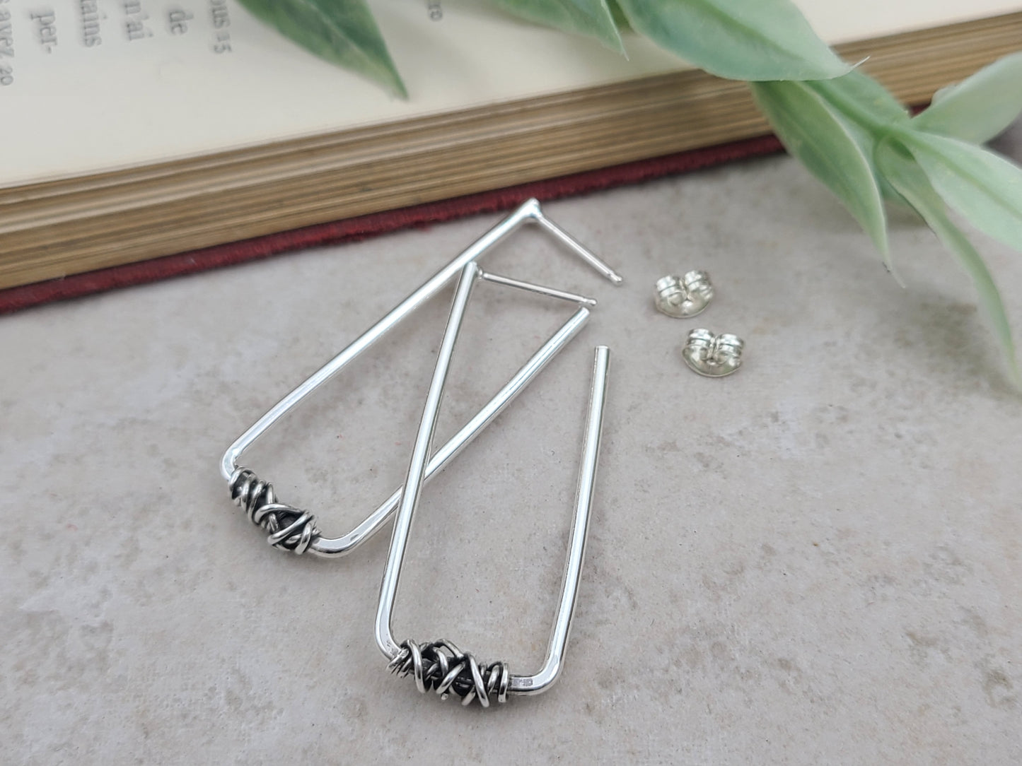 Sterling Silver Rectangle Wrapped Hoops