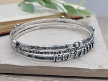 Load image into Gallery viewer, Rustic Sterling Silver Bangle Bracelet SET OF 3 / Hammered / Wrapped

