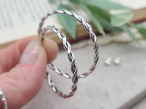Sterling Silver Twisted Hoop Earrings / Braided  Hoops
