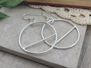 Sterling Silver Circle Hoop Earrings / Geometric / Dangle / Bar