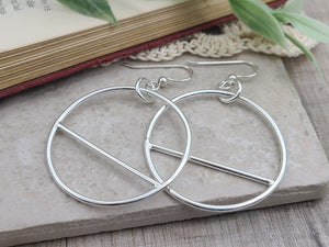 Sterling Silver Circle Hoop Earrings / Geometric / Dangle / Bar