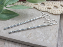 Load image into Gallery viewer, Sterling Hammered Stick Bar Long Earrings
