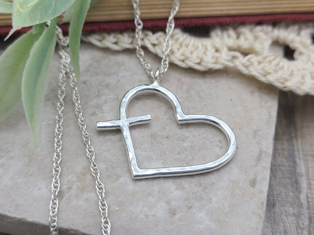 Sterling Silver Hammered Heart/Cross Necklace 