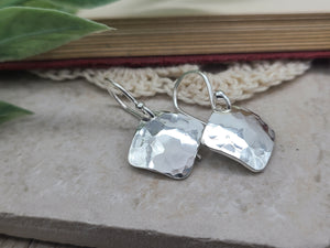 Sterling Hammered Square Disc Earrings / Everyday Staple