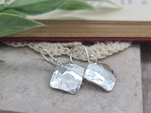 Sterling Hammered Square Disc Earrings / Everyday Staple