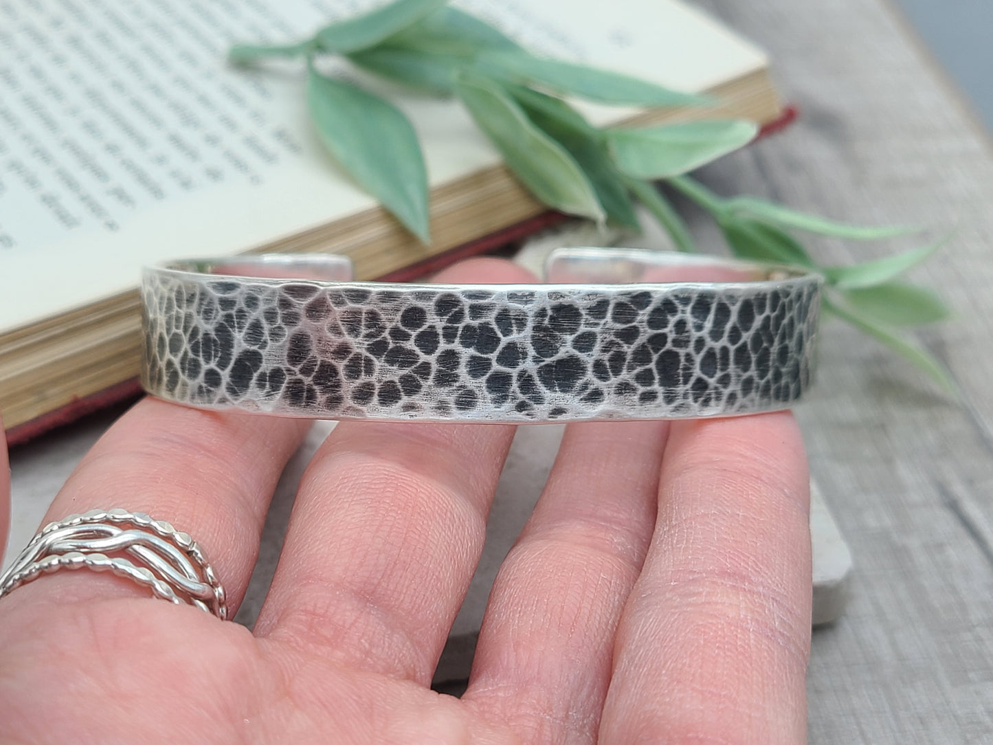 Men's 1/2" Sterling Heavy Thick Hammered Cuff Bracelet