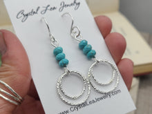 Load image into Gallery viewer, Sterling Silver &amp; Turquoise Pave Hoop Dangle Earrings
