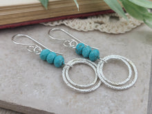 Load image into Gallery viewer, Sterling Silver &amp; Turquoise Pave Hoop Dangle Earrings
