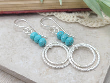 Load image into Gallery viewer, Sterling Silver &amp; Turquoise Pave Hoop Dangle Earrings
