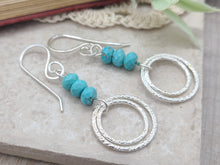Load image into Gallery viewer, Sterling Silver &amp; Turquoise Pave Hoop Dangle Earrings
