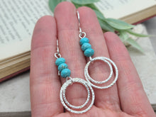 Load image into Gallery viewer, Sterling Silver &amp; Turquoise Pave Hoop Dangle Earrings
