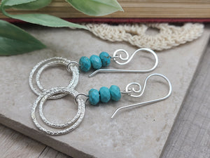 Sterling Silver & Turquoise Pave Hoop Dangle Earrings