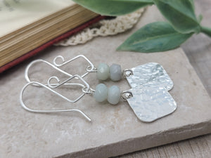 Sterling Silver & Amazonite Hammered Disc Earrings