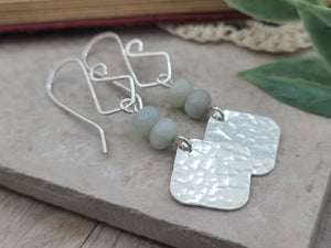 Sterling Silver & Amazonite Hammered Disc Earrings