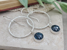 Load image into Gallery viewer, Sterling Silver &amp; Teal Kyanite Hoop Earrings
