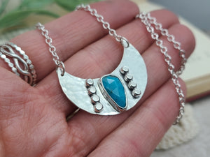 Sterling Silver & Turquoise Hammered Medallion Necklace