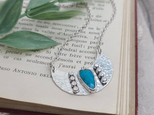 Sterling Silver & Turquoise Hammered Medallion Necklace