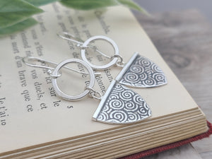 Sterling Silver Triangular Swirl Disc Drop Earrings