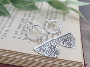 Sterling Silver Triangular Swirl Disc Drop Earrings