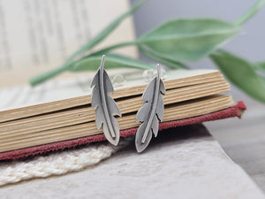 Sterling Silver Simple Feather Stud Earrings
