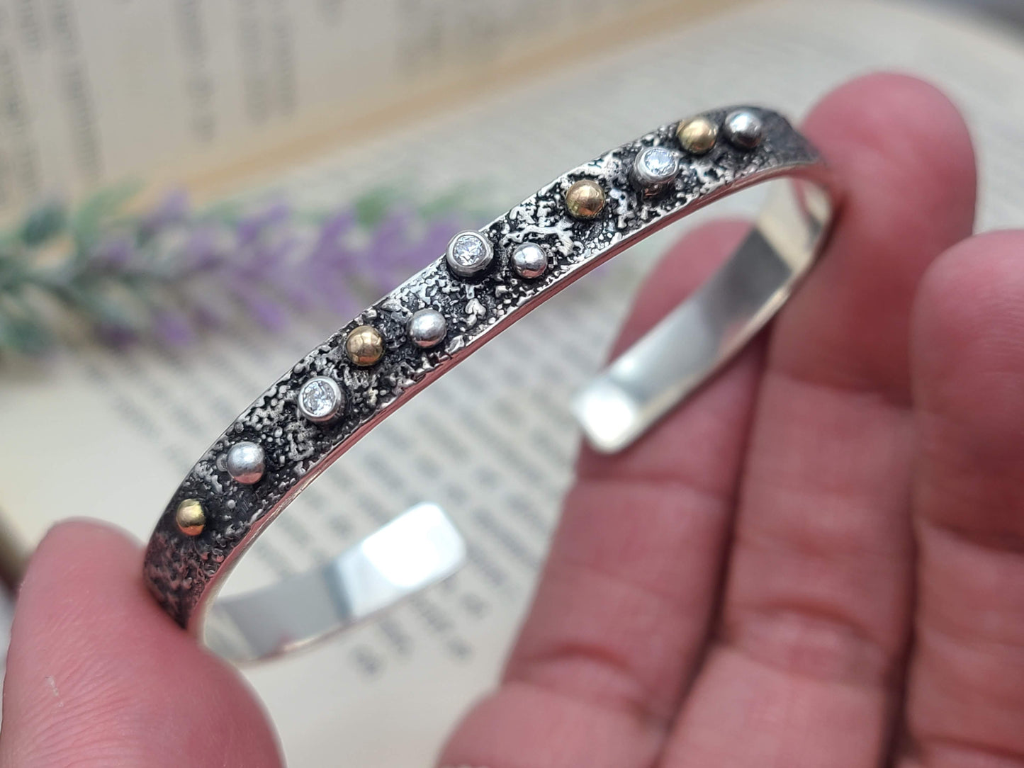 Sterling Silver & Solid Gold "Goddess" Cuff Bracelet