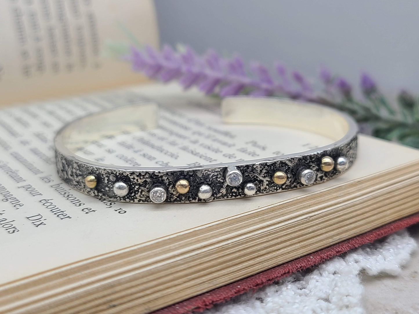 Sterling Silver & Solid Gold "Goddess" Cuff Bracelet