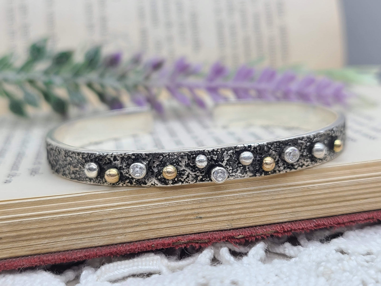 Sterling Silver & Solid Gold "Goddess" Cuff Bracelet