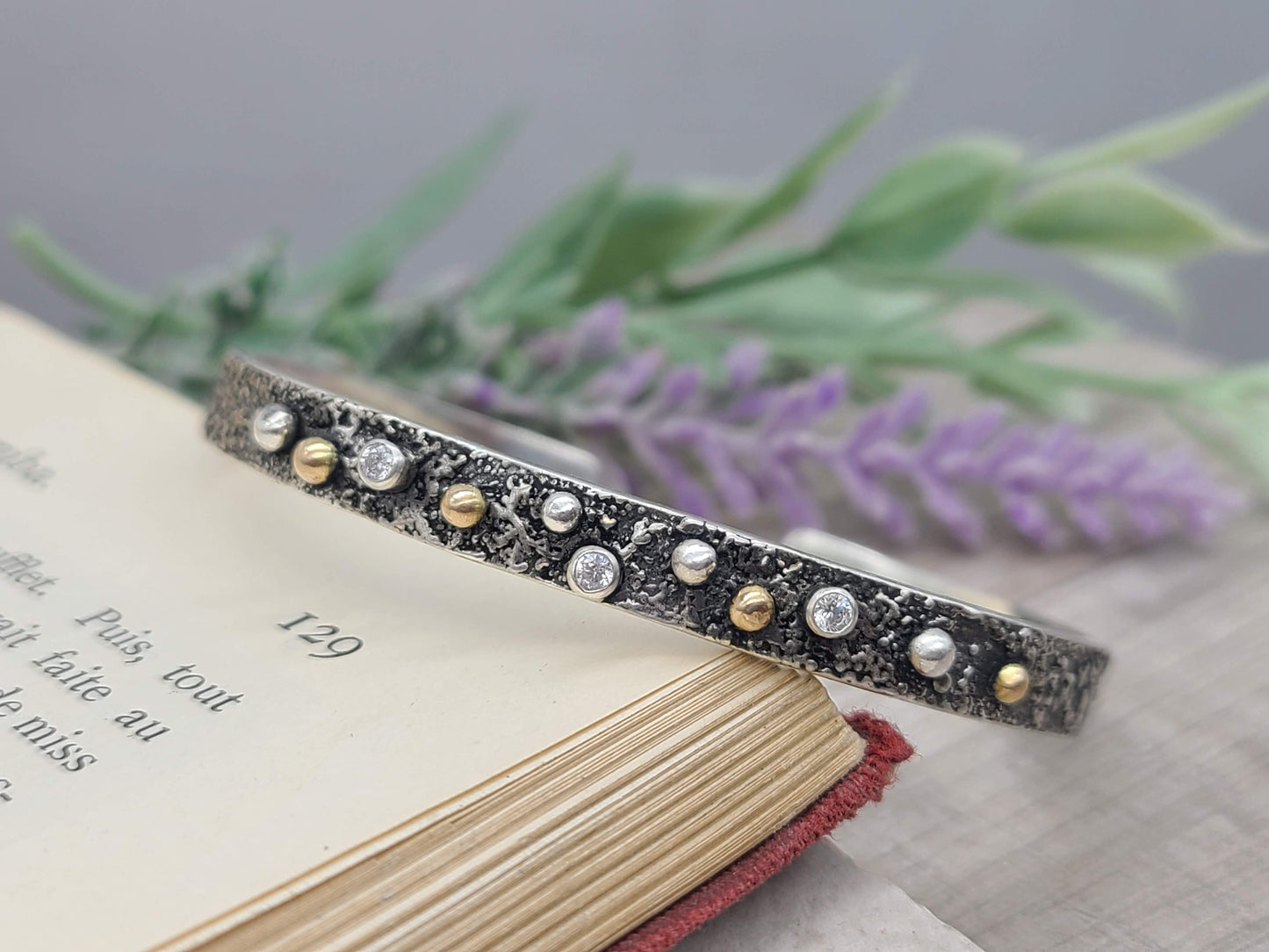 Sterling Silver & Solid Gold "Goddess" Cuff Bracelet