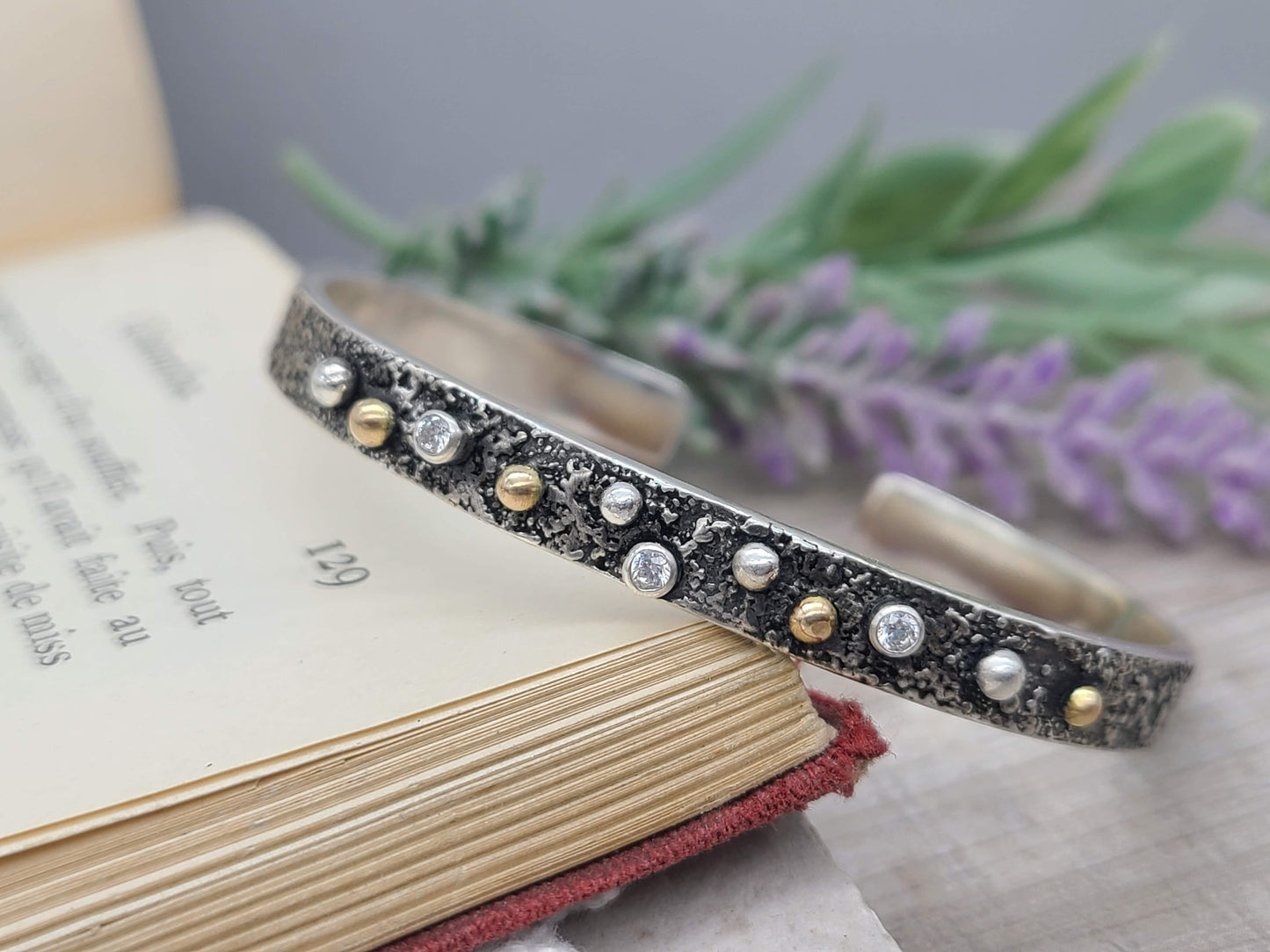 Sterling Silver & Solid Gold "Goddess" Cuff Bracelet