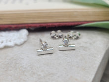 Load image into Gallery viewer, Small Sterling Bar and Swarovski Crystal Stud Earrings
