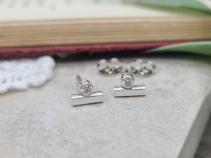 Small Sterling Bar and Swarovski Crystal Stud Earrings